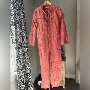 Madewell Utility Coverall Zip Pockets Paint Cotton Jumpsuit Salmon Flight Suit M